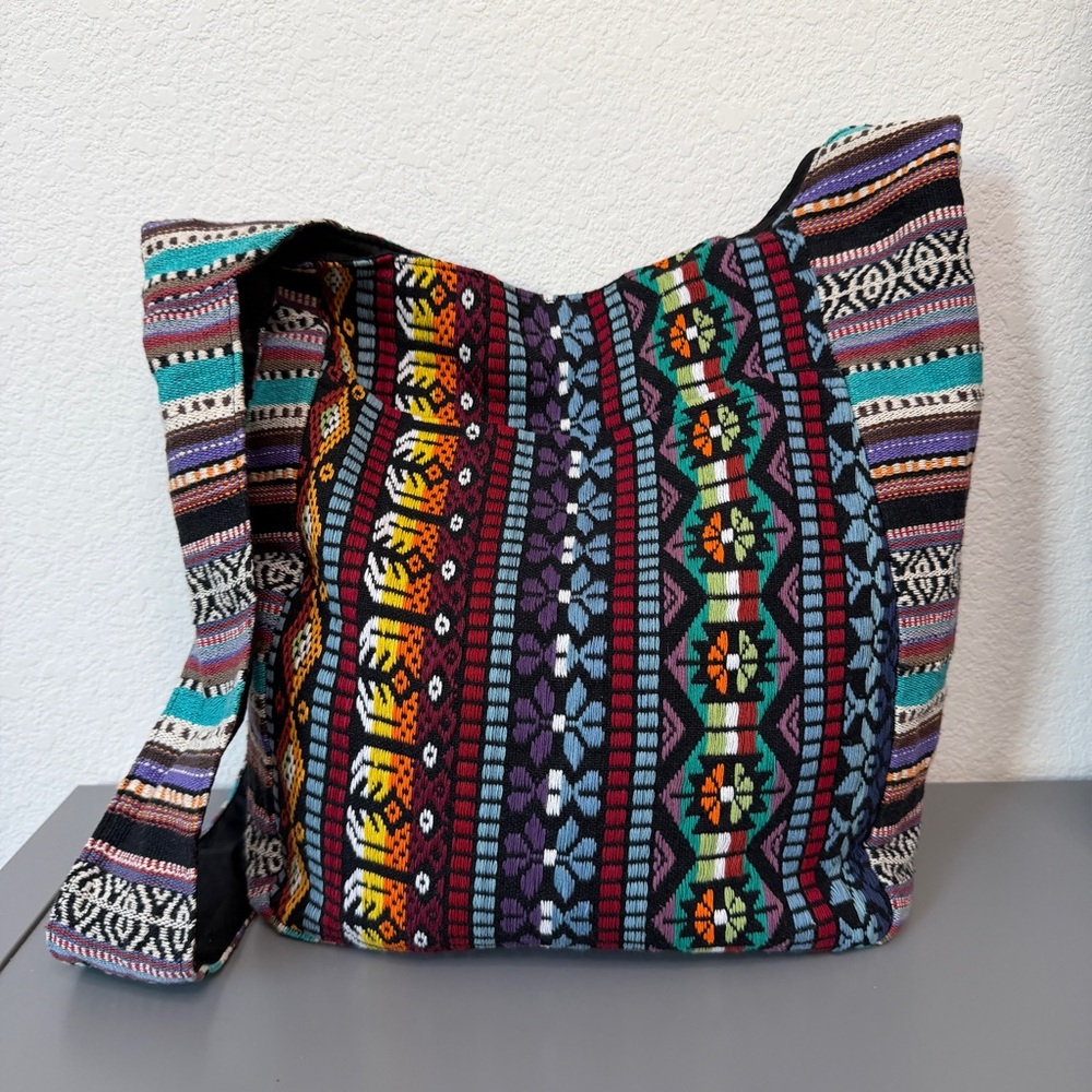 World Market Embroidered Bohemian Woven Hobo Crossbody Shoulder Bag